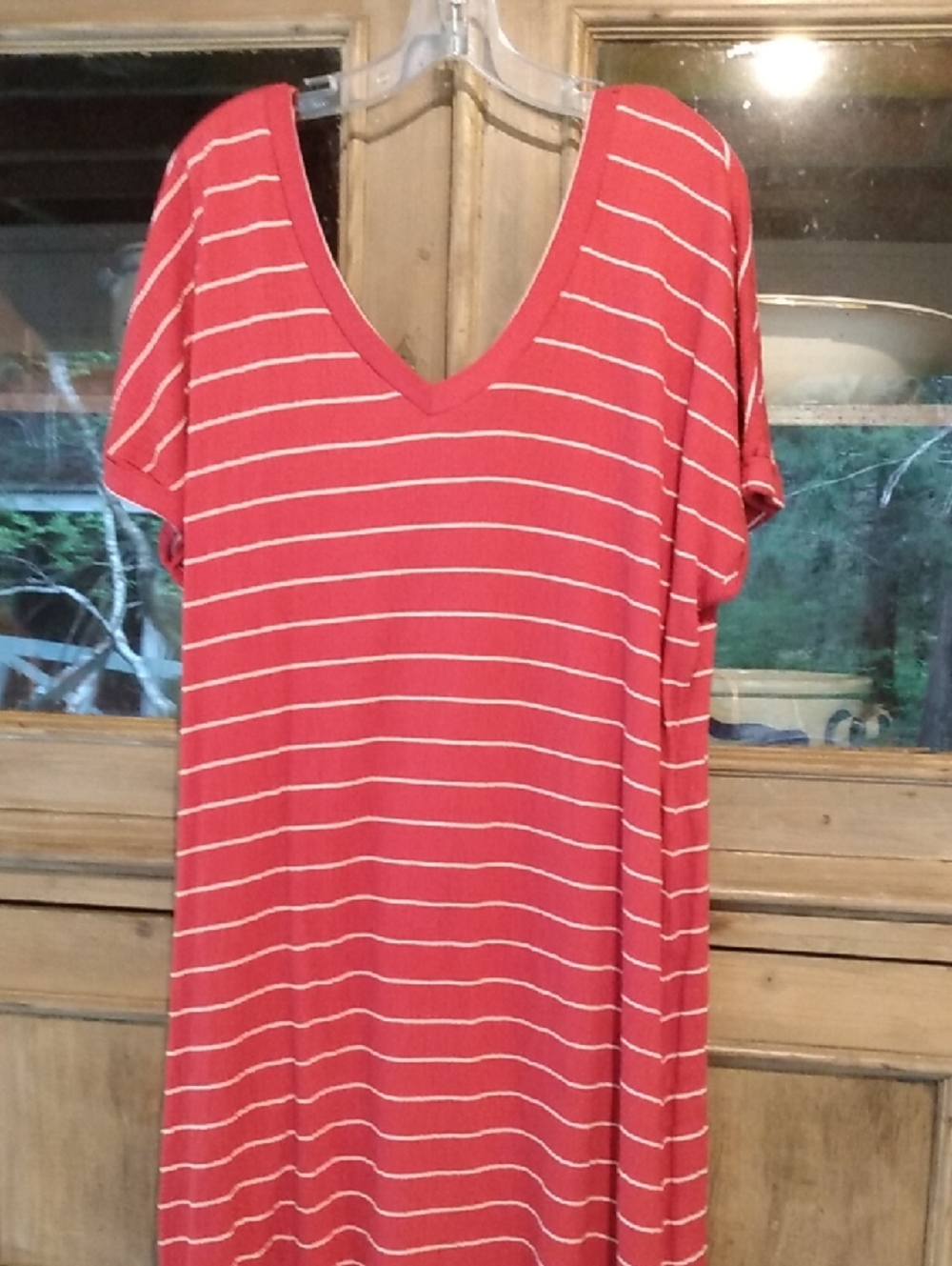 Tomato Red Striped T Shirt Dress